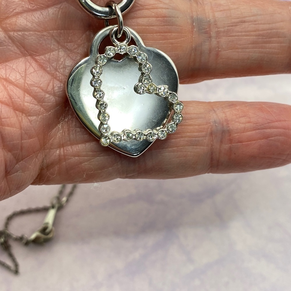 Open Heart Rhinestone Silver Tone Necklace - Picture 3 of 6